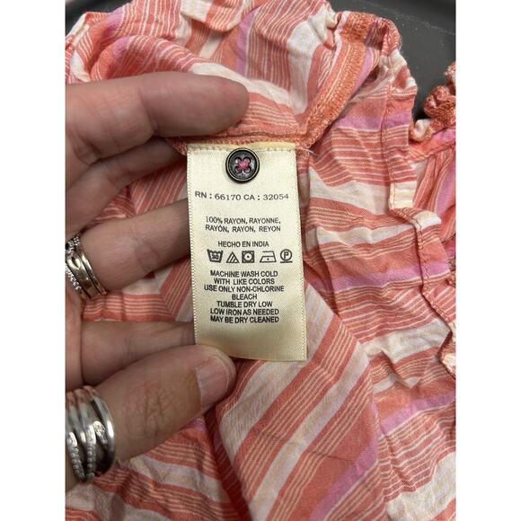 Anthropologie Size M Visayas Ruffle Neck Pink Stripe Crop Wide Leg Jumpsuit - Picture 6 of 6